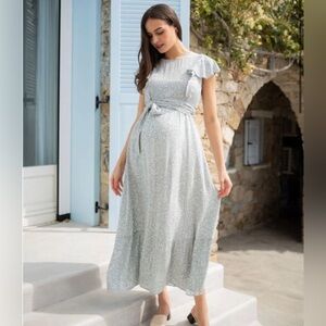 Seraphine Sage Maternity Nursing Dress-Midi